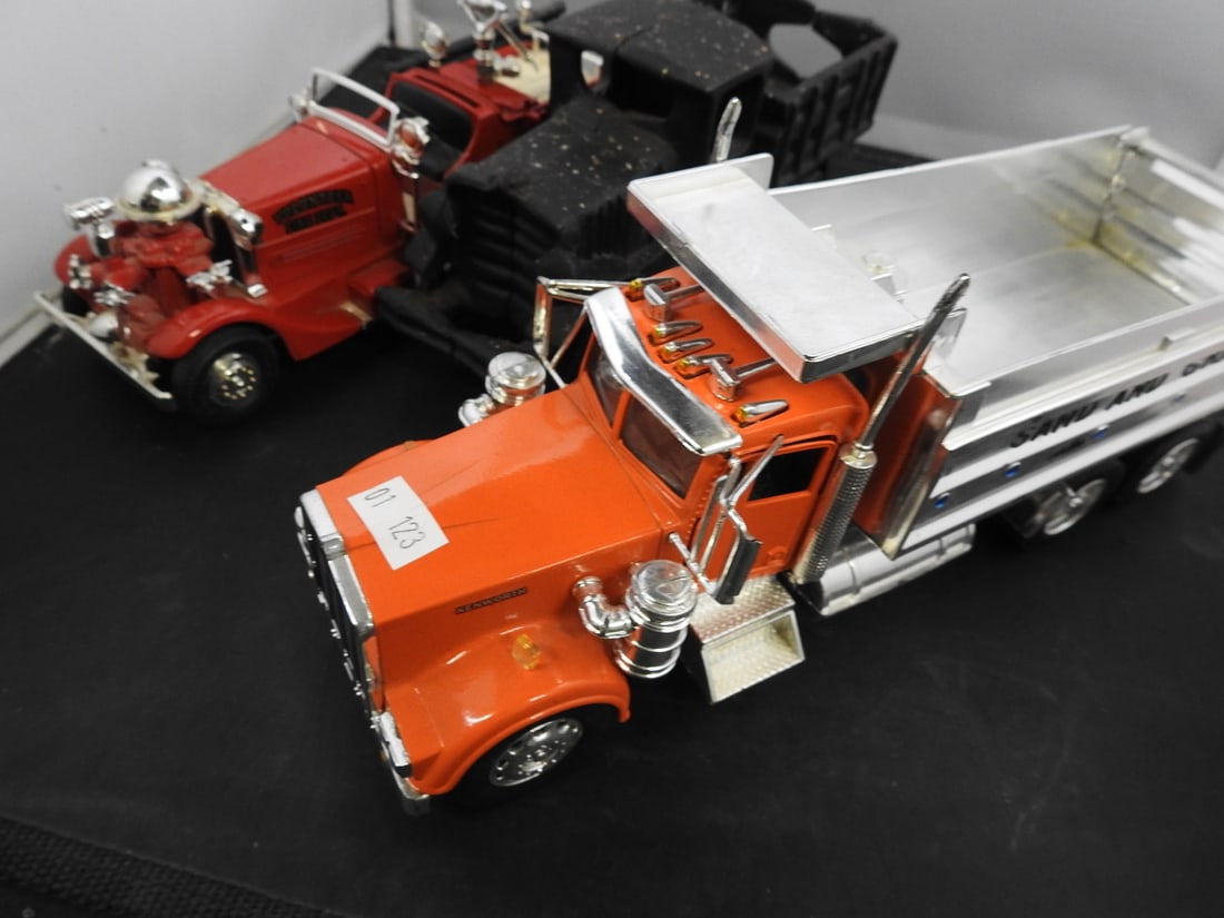 Dump Truck and Vintage Fire Truck Models, Lot of 3 - 2