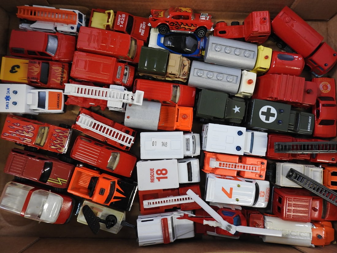 Two Large Plastic Fire Trucks and Loose Fire Vehicle Lot (1 of 5)