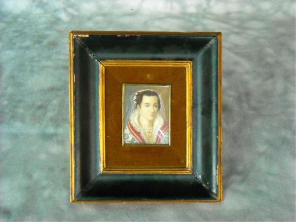 Calzolari Italian Potrait of Bianca Capello: Oil on Vellum. Subject: Bianca Cappello (1548 ? October 17, 1587) was an Italian noblewoman who was the mistress, and afterwards, the second wife of Francesco I de' Medici, Grand Duke of Tuscany. Sign