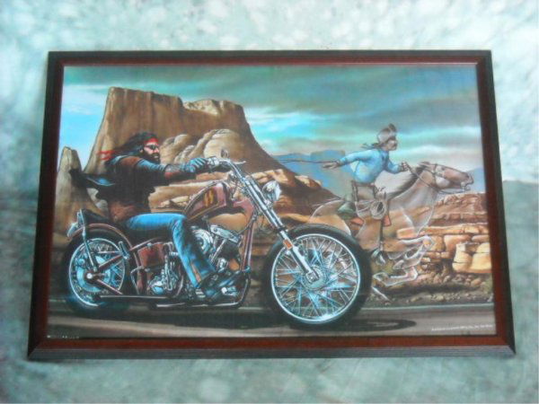 Mann,David "Ghost Rider" on Silk Screen: Nice silk screen on silk by David Mann artist for EasyRider.