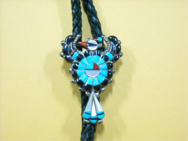 Zuni Sterling Silver and Turquoise Bolo: Singed Larry Lou?, Zuni