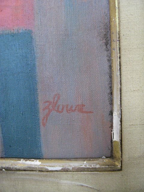 Abstract Painting In Wood Frame Signed Zlowe  - 3