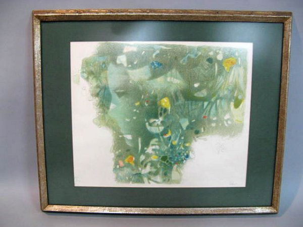 Hector Poleo Signed Lithograph 15/150: Signed by Hector Paleo, # 14/150. Nicely matted with wood frame. H. 27" by W. 32".