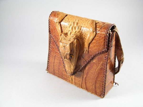 Cuban Aligator Skin Purse: Button detached and some seperation. H.8" x W.8".