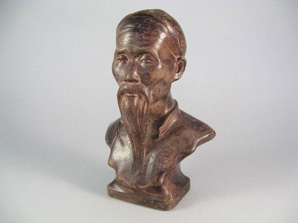 Chalk Bust Of A Chinese Man: Painted bust with loss as seen to edges. H.7.5"