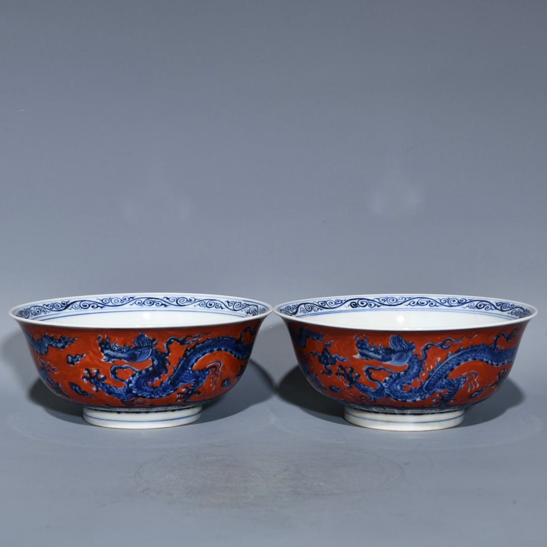 An Exquisite Chinese alum red blue and white dragon pattern bowl: Size: Width 18.2 cm - Height 7.8 cm |Materials: Porcelain |Style Dynasty: Ming dynasty |Attributed: Xuande Mark |Object: Chinese Antique