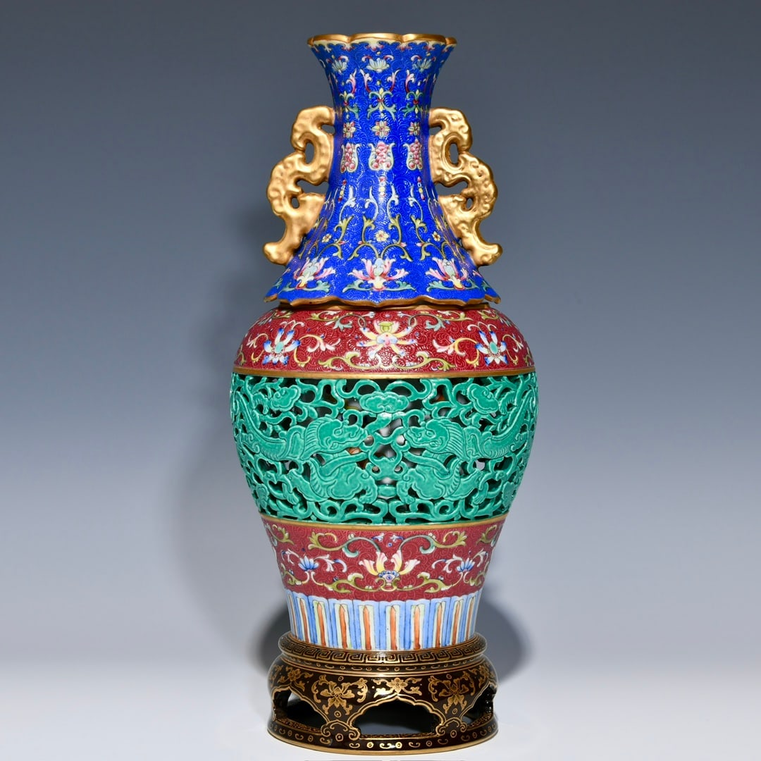 An exquisite chinese enamel and gilt hollow revolving vase (1 of 9)