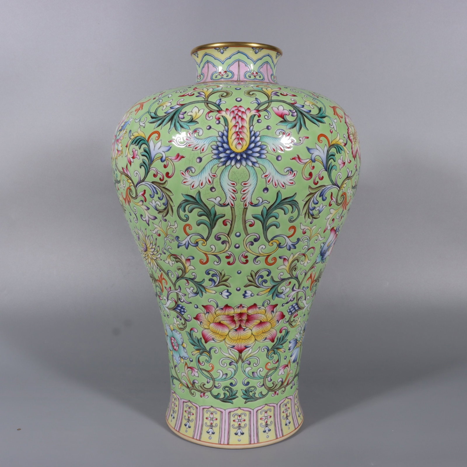 An Exquisite Chinese a pair of pastel turquoise and green ground lotus and plum vases: Size: Height 38 cm - Width 14.5 cm |Materials: Porcelain |Style Dynasty: Qing dynasty |Attributed: qianlong Mark |Object: Chinese Antique
