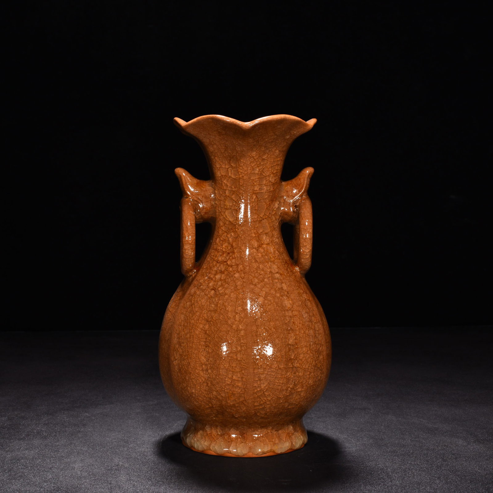 An Exquisite Chinese official kiln beige glaze double-ring bottle: Size: Height 23 cm - Diameter 11 cm |Materials: Porcelain |Style Dynasty: song dynasty |Attributed: 10th-C Period |Object:bottle