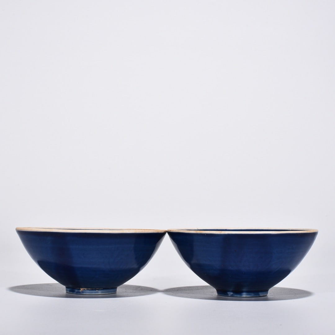 An Exquisite Chinese Ding Kiln blue glaze mandarin duck pattern bowl