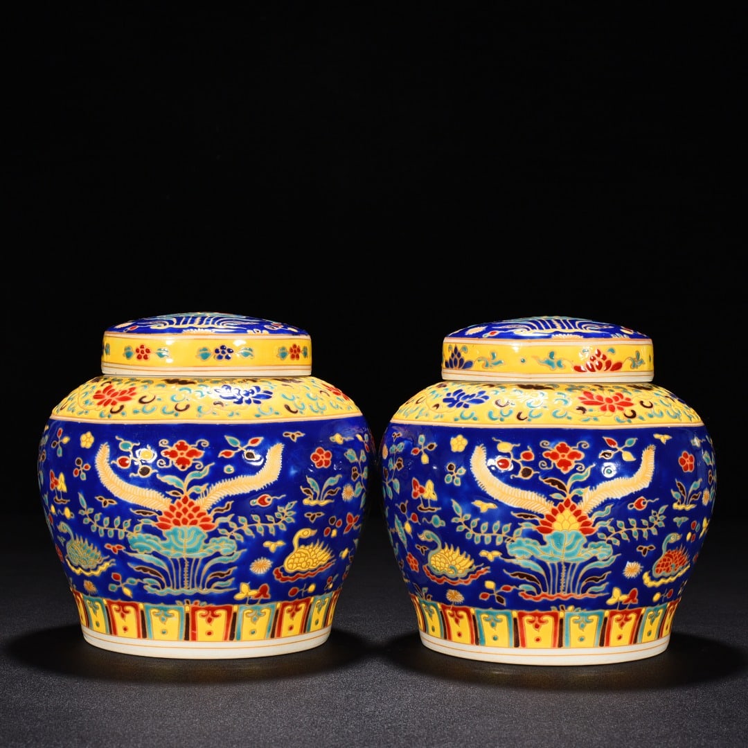 An Exquisite Chinese blue ground multi color lotus jar: Size: Height 13.6 cm - Diameter 14 cm |Materials: Porcelain |Style Dynasty: Ming Dynasty |Attributed: changhua |Object: jar