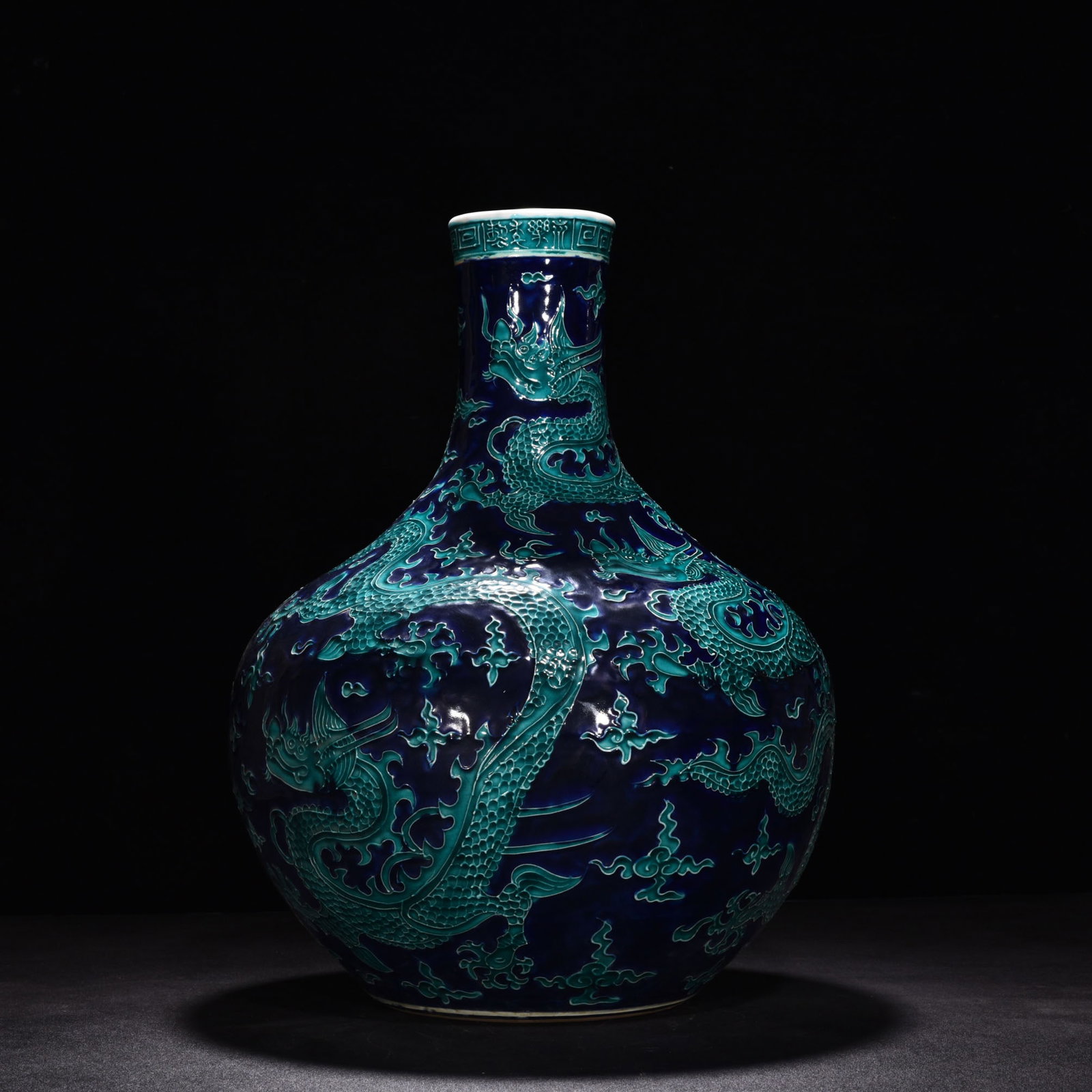 An Exquisite Chinese black ground enamel celestial sphere vase: Size: Height 45 cm - Diameter 30 cm |Materials: Porcelain |Style Dynasty: Ming Dynasty |Attributed: Yongle |Object: vase