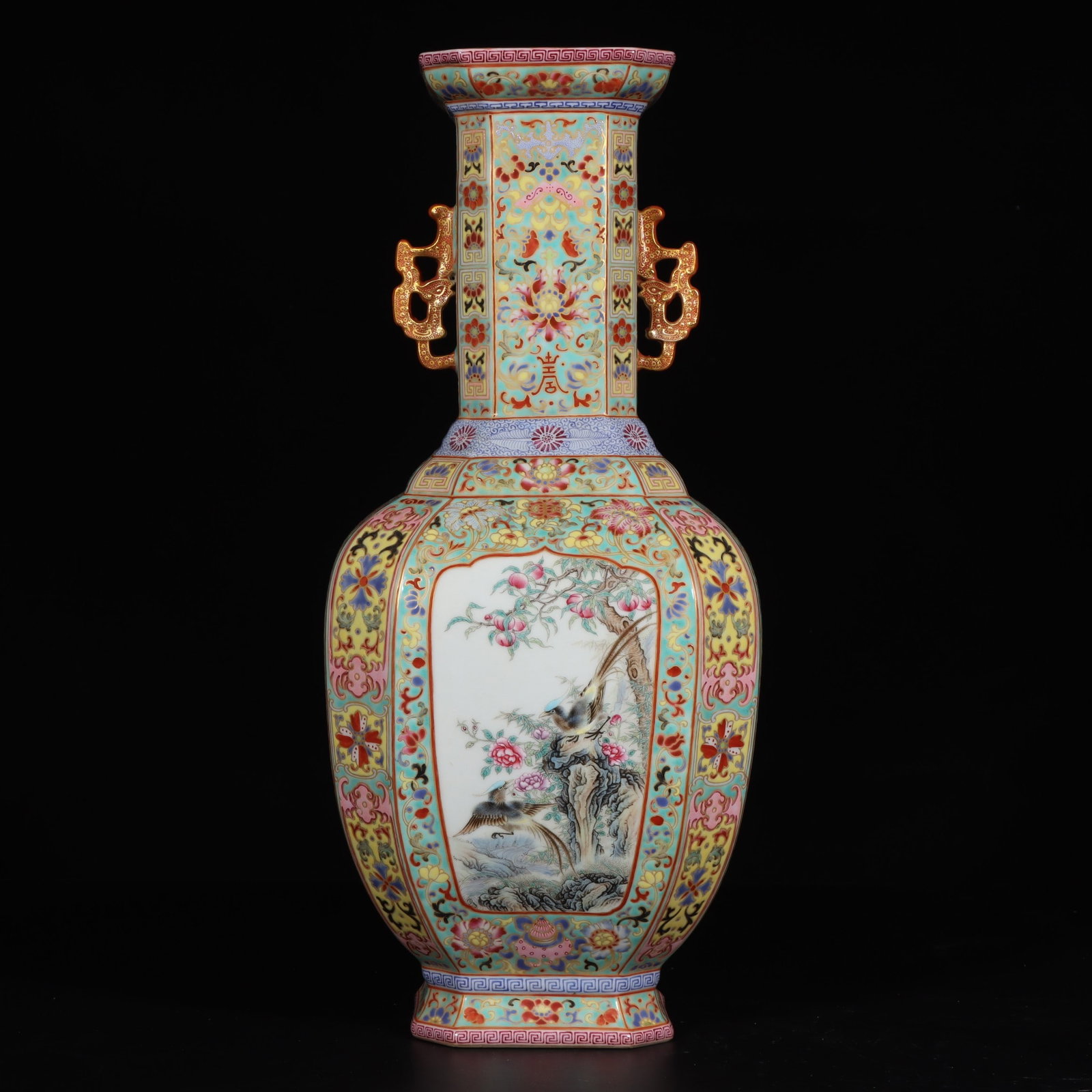 An Exquisite Chinese an enamel-painted double-eared square vase (1 of 9)
