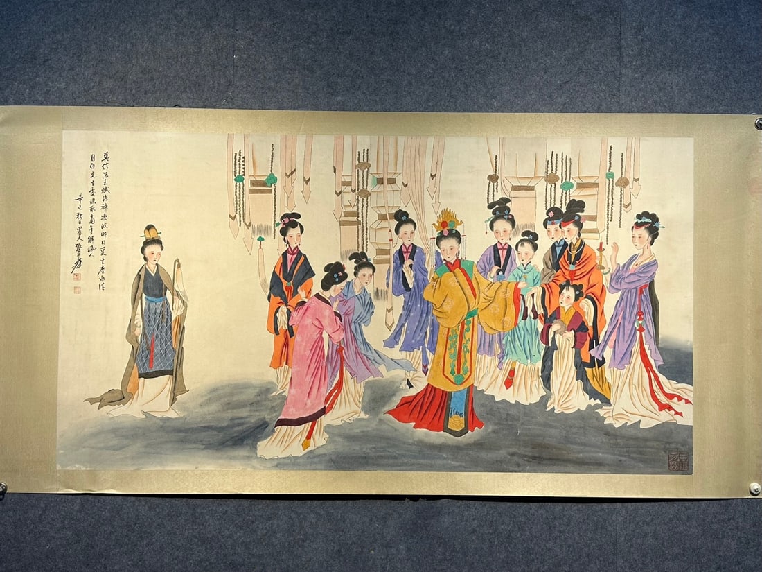 An Exquisite Chinese scroll hand painting: Size: Width 175 cm - Height 93 cm |Materials: Silk and Paper |Style Dynasty: Qing Dynasty |Attributed: Zhang Daqian |Object: Scroll|Zhang Daqian's high-quality hand drawn portrait banner on paper is