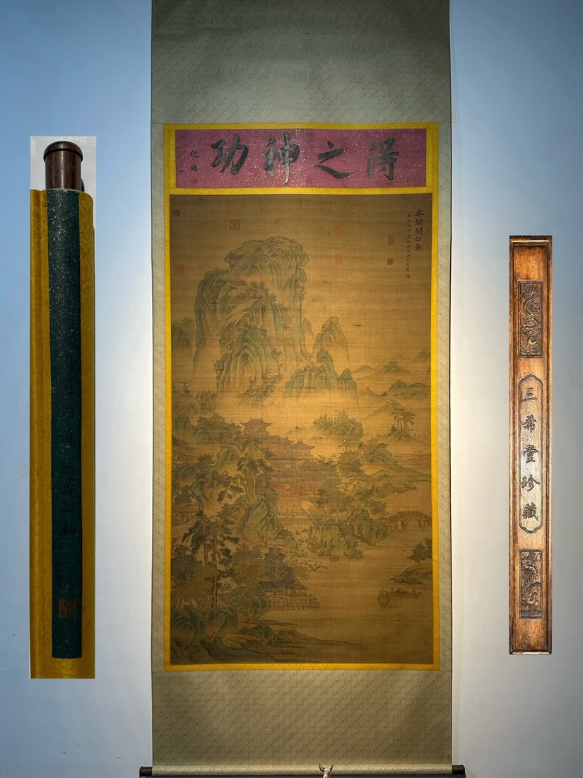 An Exquisite Chinese scroll hand painting: Size: Height 205 cm - Width 100 cm |Materials: Silk and Paper |Style Dynasty: Song Dynasty |Attributed: Liu Songnian |Object: Scroll|Liu Songnian's exquisite nine foot silk hand-painted painting _Idle