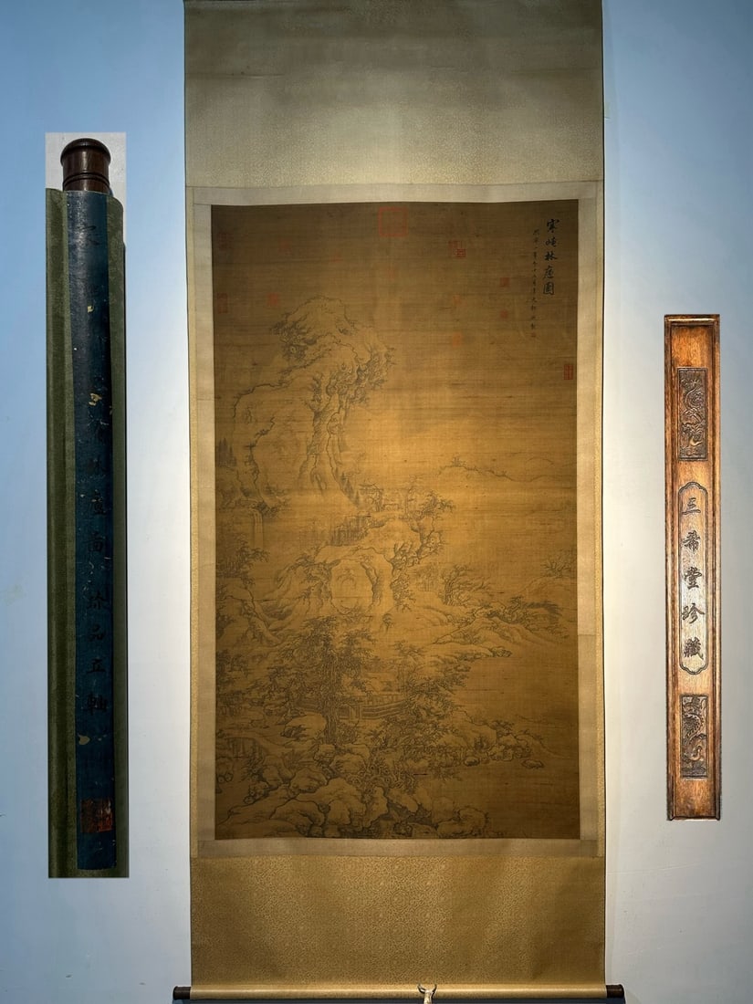 An Exquisite Chinese scroll hand painting: Size: Height 178 cm - Width 102 cm |Materials: Silk and Paper |Style Dynasty: Song Dynasty |Attributed: Guo Xi |Object: Scroll|Guo Xi's exquisite silk and silk nine foot hand drawn landscape painting 