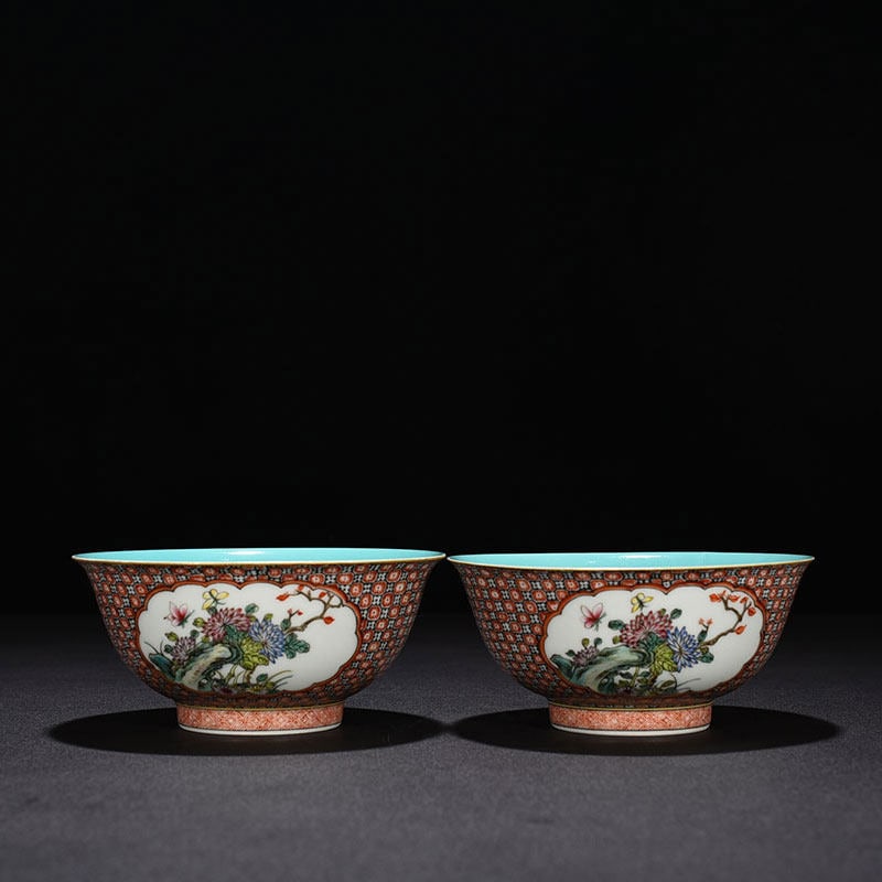An Exquisite Chinese enamel bowl with window and floral pattern: Size: Width 15 cm - Height 7 cm |Materials: Porcelain |Style Dynasty: Qing dynasty |Inscription: Qianlong Mark |Object: bowl