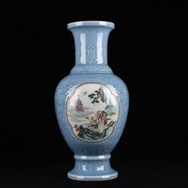 An Exquisite Chinese pink celadon glaze consecrated pink Magu longevity figure vase: Size: Height 47 cm - Width 22 cm |Materials: Porcelain |Style Dynasty: Qing dynasty |Inscription: Qianlong Mark |Object: vase