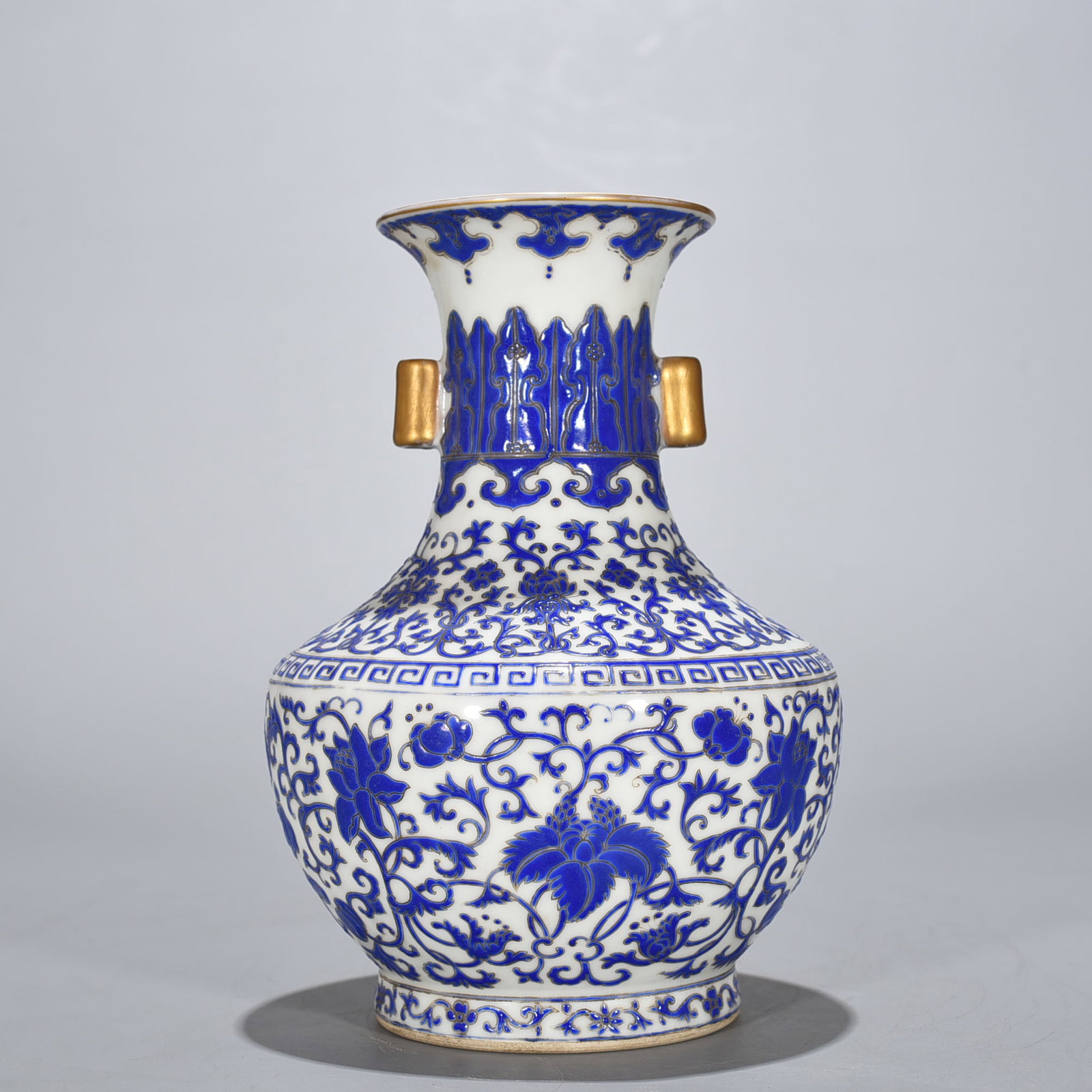 An Exquisite Chinese blue material with colorful intertwined branches and florals through the ear: Size: Height 23 cm - Width 12 cm |Materials: Porcelain |Style Dynasty: Qing dynasty |Inscription: Qianlong Mark |Object: vase