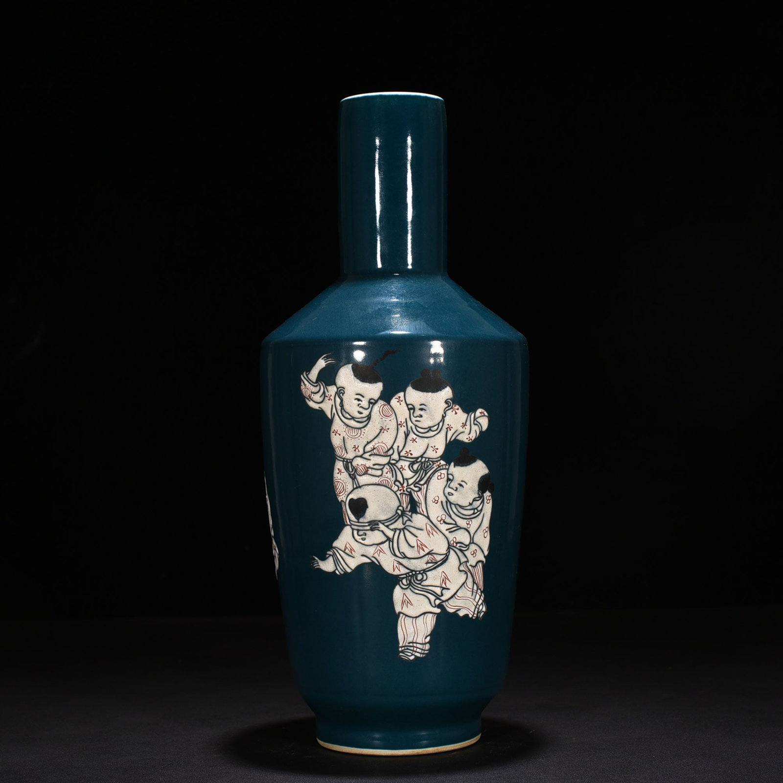 An Exquisite Chinese Blue Glaze Baby Play Stick Vase: Size: Height 40 cm - Width 16 cm |Materials: Porcelain |Style Dynasty: Qing dynasty |Inscription: Qianlong Mark |Object: vase