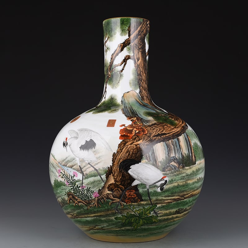 An Exquisite Chinese Castiglione painted enamel celestial sphere vase: Size: Height 57 cm - Width 34 cm |Materials: Porcelain |Style Dynasty: Qing dynasty |Inscription: Qianlong Mark |Object: vase