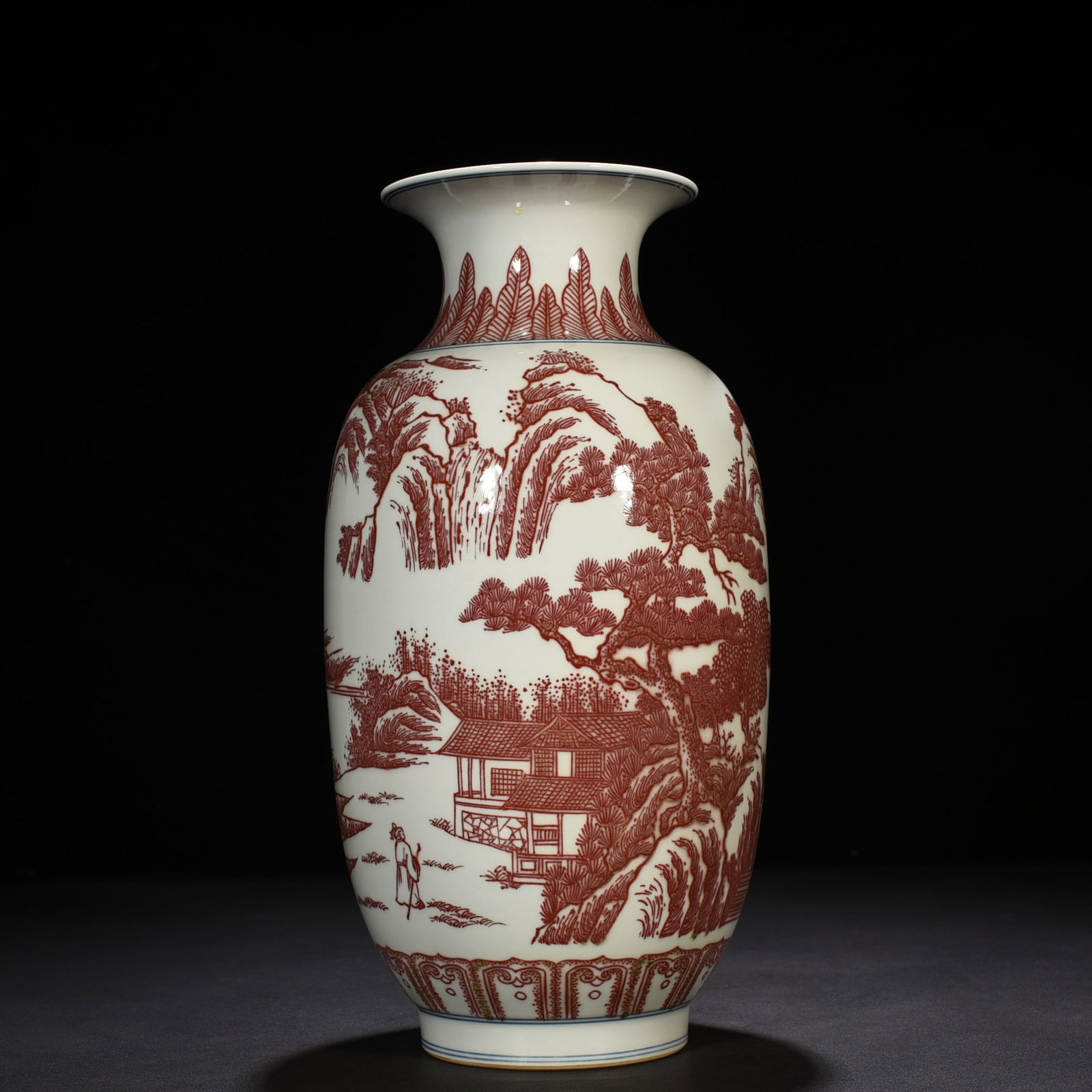 An Exquisite Chinese underglaze red landscape and figure lantern vase: Size: Height 36 cm - Width 18 cm |Materials: Porcelain |Style Dynasty: Qing dynasty |Inscription: Qianlong Mark |Object: vase