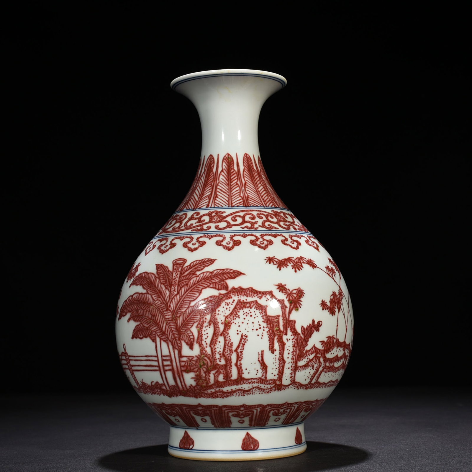 An Exquisite Chinese underglaze red bamboo stone banana jade pot spring vase: Size: Height 32 cm - Width 20 cm |Materials: Porcelain |Style Dynasty: Qing dynasty |Inscription: Qianlong Mark |Object: vase
