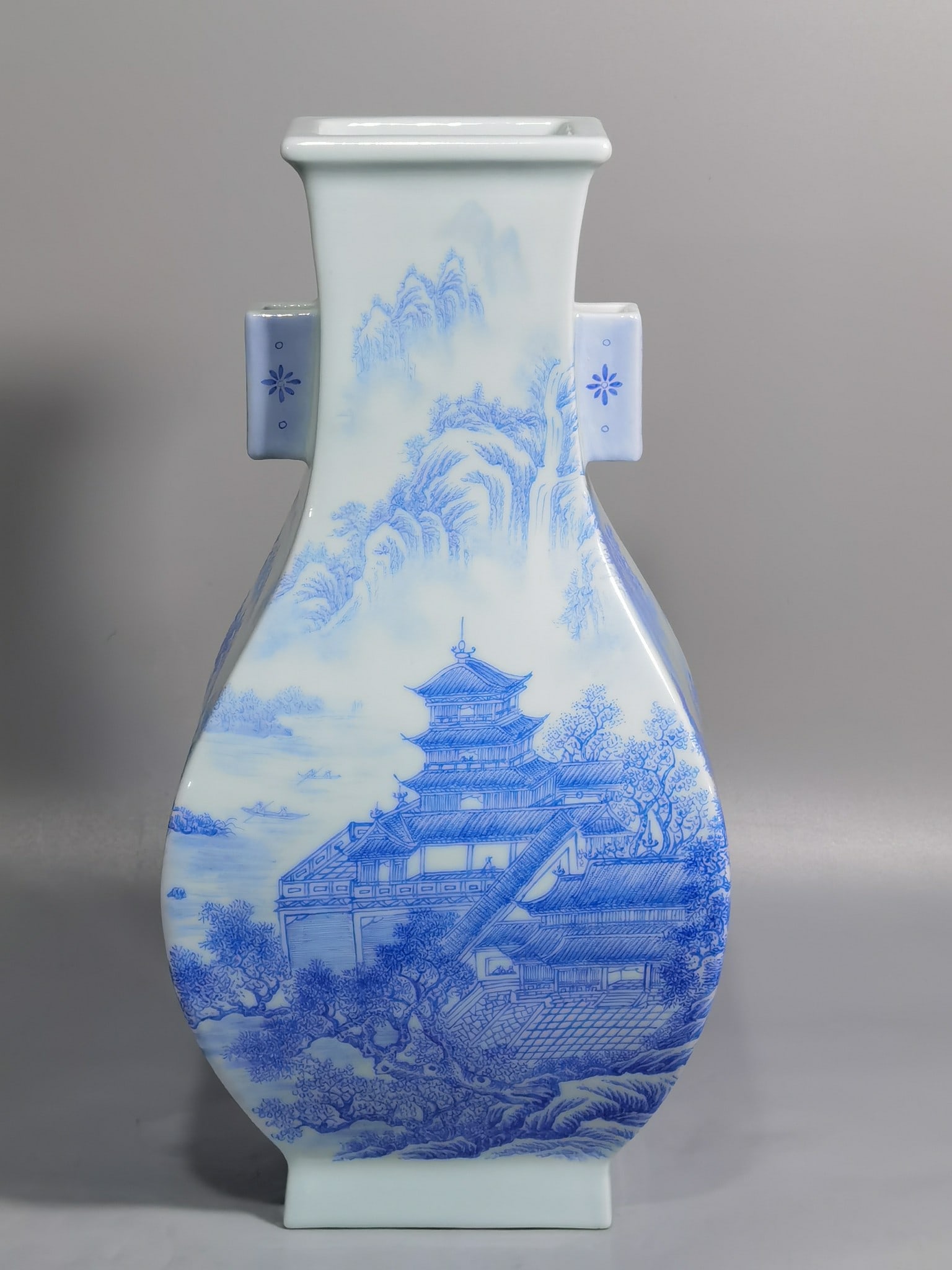 An Exquisite Chinese enamel blue material landscape figure plum vase: Size: Height 31.3 cm - Width 13.5 cm |Materials: Porcelain |Style Dynasty: Qing dynasty |Inscription: Qianlong Mark |Object: vase