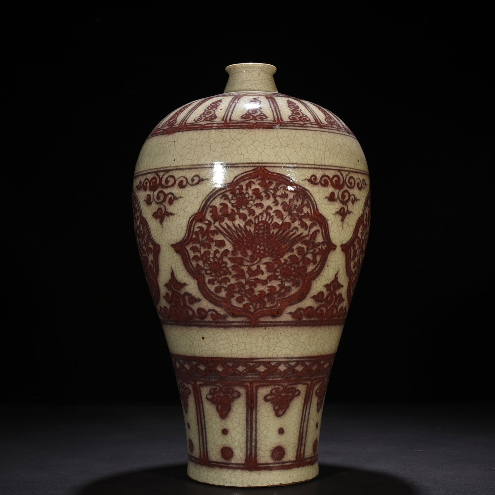 An Exquisite Chinese underglaze red flower and phoenix pattern plum vase: Size: Height 44 cm - Width 22 cm |Materials: Porcelain |Style Dynasty: Yuan dynasty |Attributed: 13th-c |Object: vase