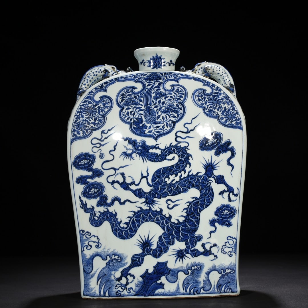 An Exquisite Chinese blue and white cloud and dragon pattern four series flat vase: Size: Height 44 cm - Width 30 cm |Materials: Porcelain |Style Dynasty: Yuan dynasty |Attributed: 13th-c |Object: vase