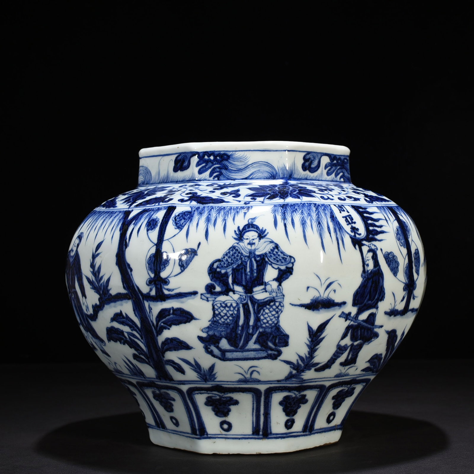 An Exquisite Chinese blue and white Zhou Yafu Xiliuying character story pattern Bafang jar