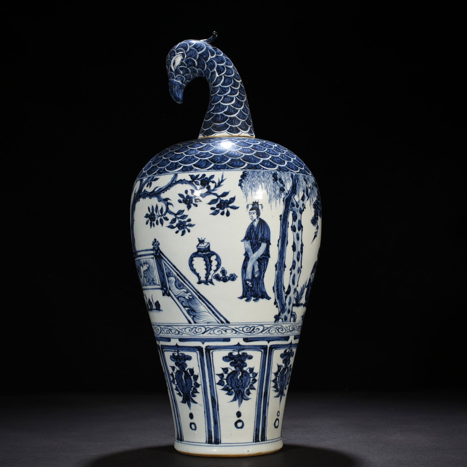 An Exquisite Chinese blue and white plum vase with phoenix head pattern: Size: Height 48 cm - Width 22 cm |Materials: Porcelain |Style Dynasty: Yuan dynasty |Attributed: 13th-c |Object: vase