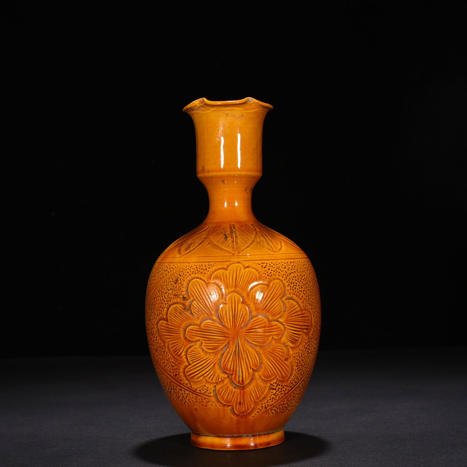 An Exquisite Chinese Ding kiln yellow glaze engraved flower pattern vase: Size: Height 28 cm - Width 12 cm |Materials: Porcelain |Style Dynasty: Song dynasty |Attributed: 10th-c |Object: vase