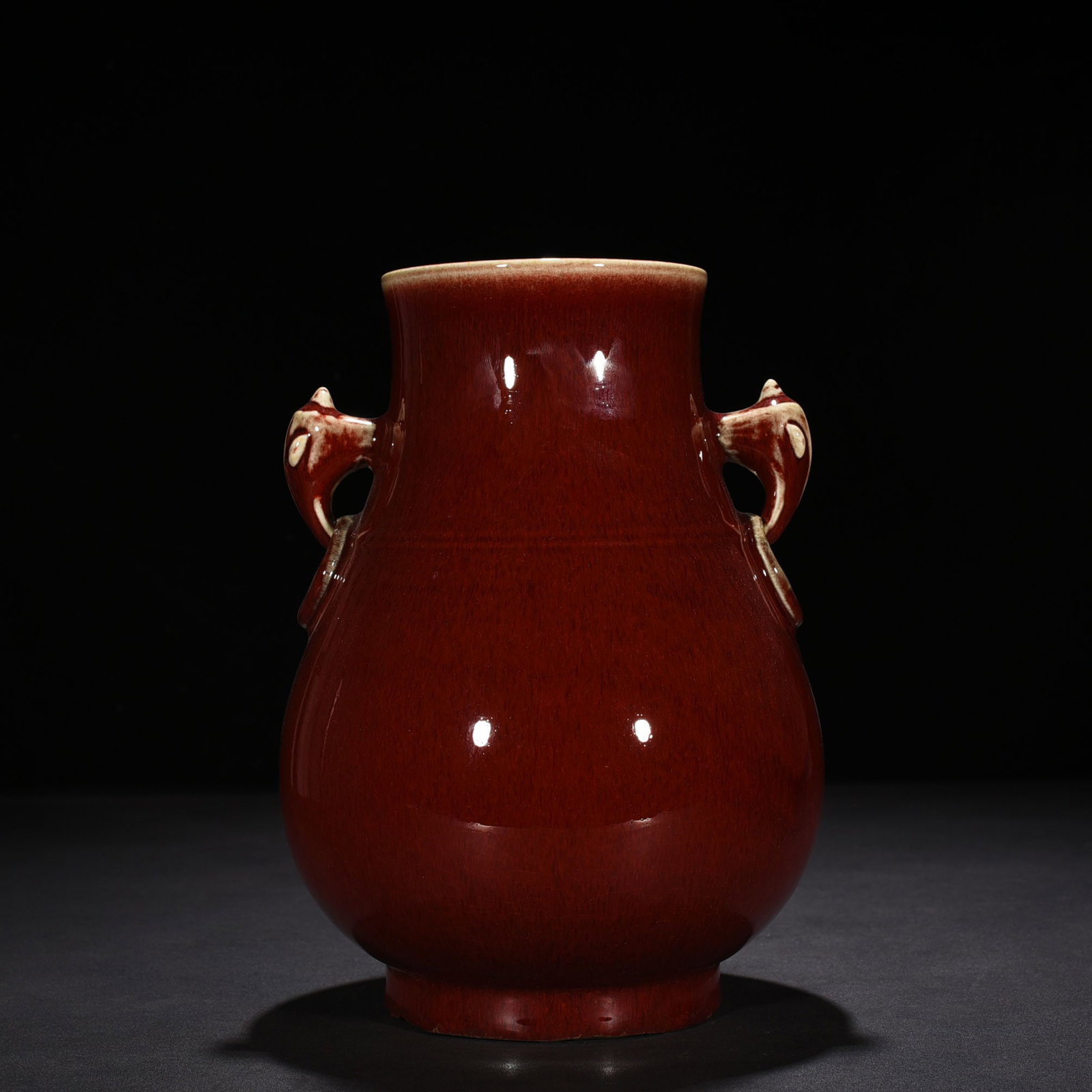 An Exquisite Chinese Festival red glaze double-eared amphora: Size: Height 26 cm - Width 17 cm |Materials: Porcelain |Style Dynasty: Qing dynasty |Inscription: Qianlong Mark |Object: amphora