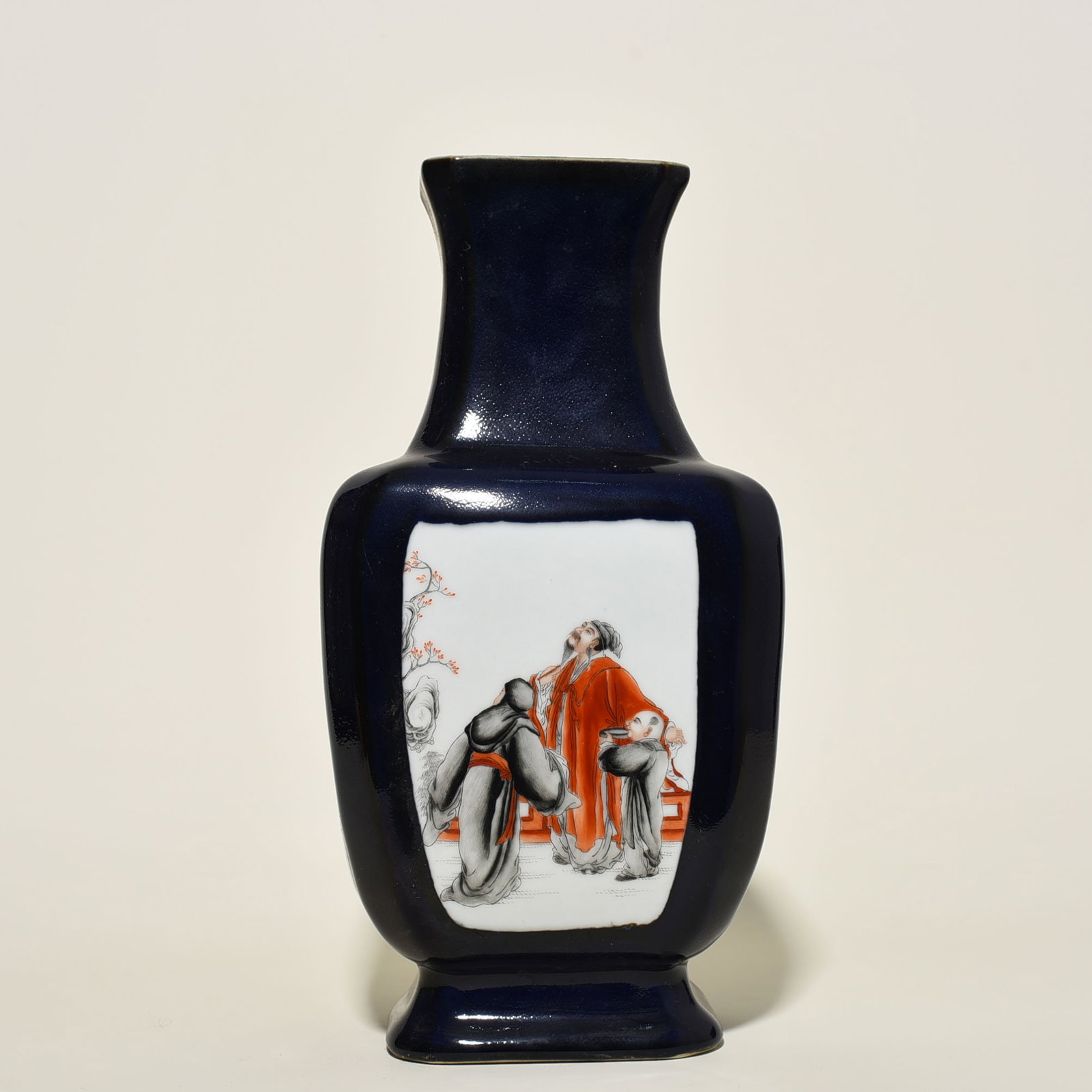 An Exquisite Chinese Festival Blue Glazed Square Vase with Window Character: Size: Height 32 cm - Width 17 cm |Materials: Porcelain |Style Dynasty: Qing dynasty |Inscription: Qianlong Mark |Object: vase