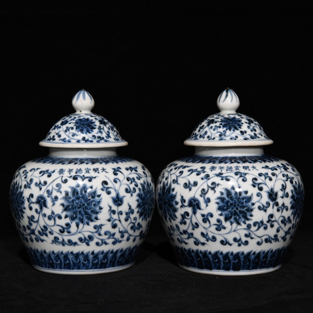 An Exquisite Chinese blue and white jar with intertwining flower pattern lid: Size: Height 16 cm - Width 13 cm |Materials: Porcelain |Style Dynasty: Ming dynasty |Inscription: Xuande Mark |Object: Chinese Antique