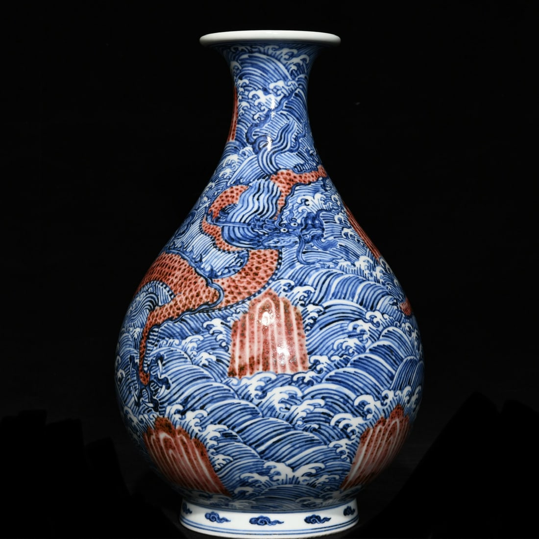 An Exquisite Chinese blue and white underglaze red sea dragon pattern jade pot spring vase (1 of 9)