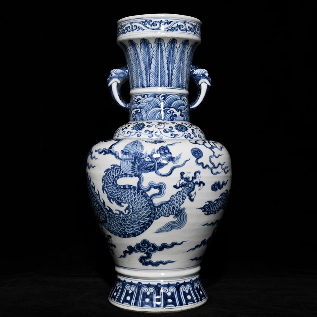 An Exquisite Chinese blue and white dragon pattern elephant ear vase (1 of 9)