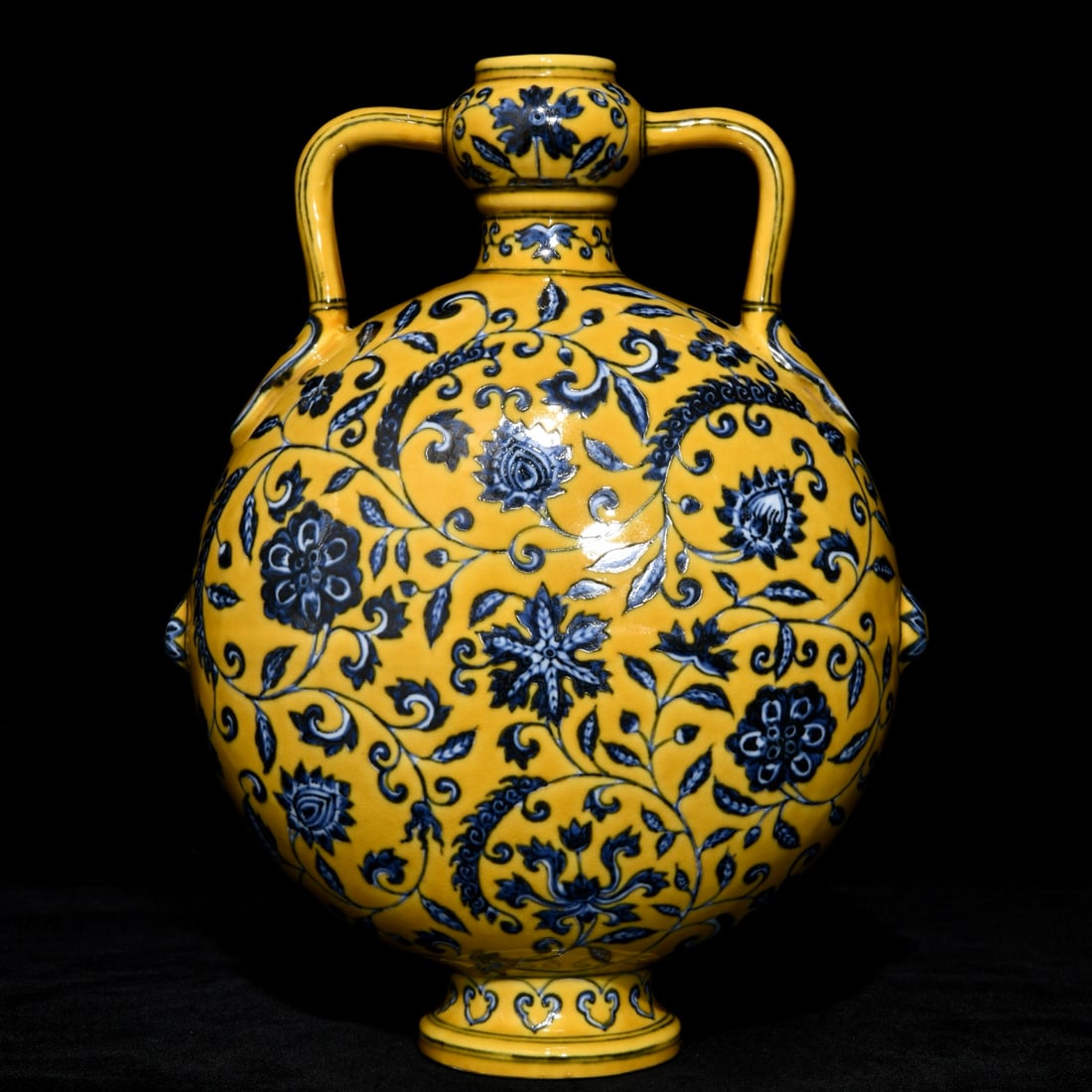 An Exquisite Chinese yellow ground blue and white vase with intertwining branches and floral: Size: Height 27.8 cm - Width 21 cm |Materials: Porcelain |Style Dynasty: Ming dynasty |Inscription: N/A |Object: Chinese Antique