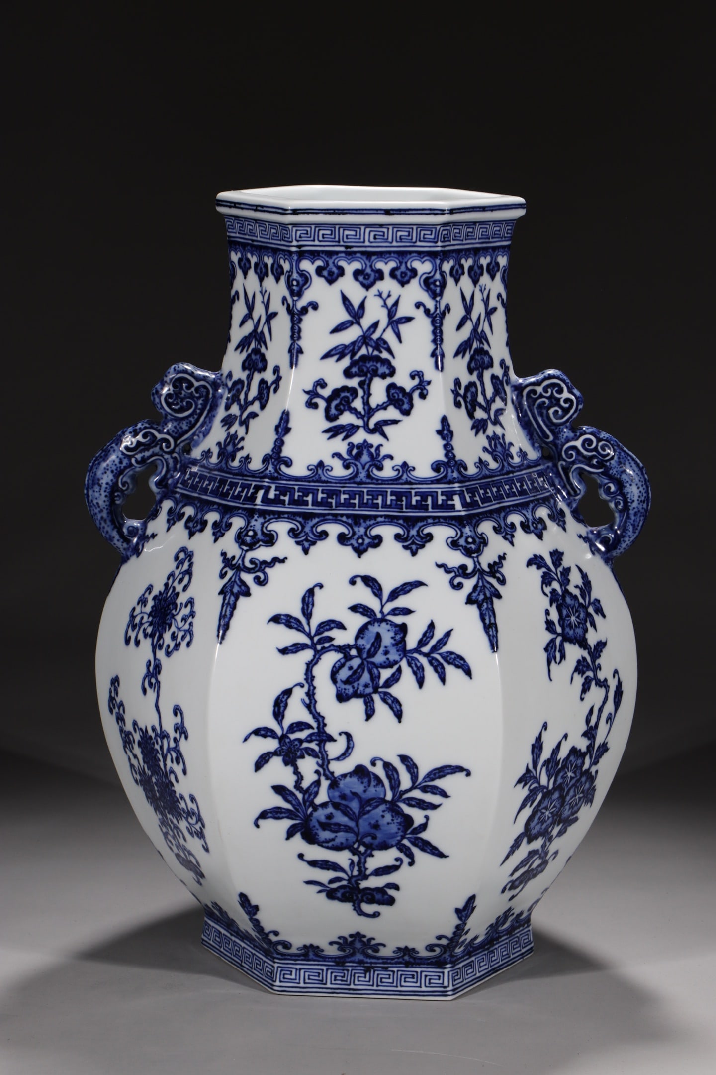 An Exquisite Chinese blue and white three flowers three fruits six directions and two ears: Size: Height 42 cm - Width 14.2 cm |Materials: Porcelain |Style Dynasty: Qing dynasty |Inscription: Qianlong Mark |Object: Chinese Antique