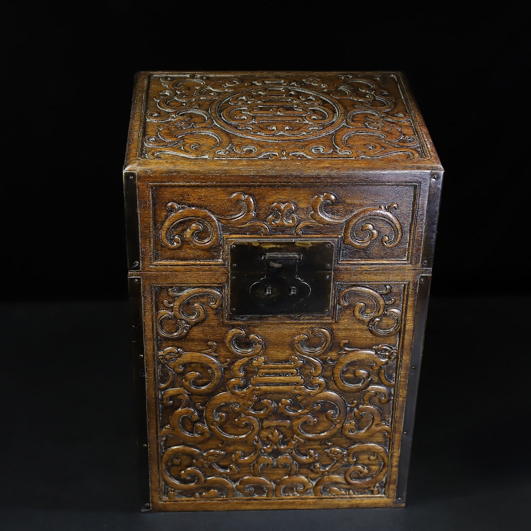 An Exquisite Chinese Rosewood embossed chilong pattern treasure chest storage box (1 of 10)