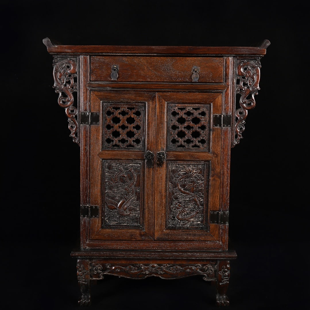 An Exquisite Chinese rosewood cabinet with drawers and side by side doors (1 of 9)