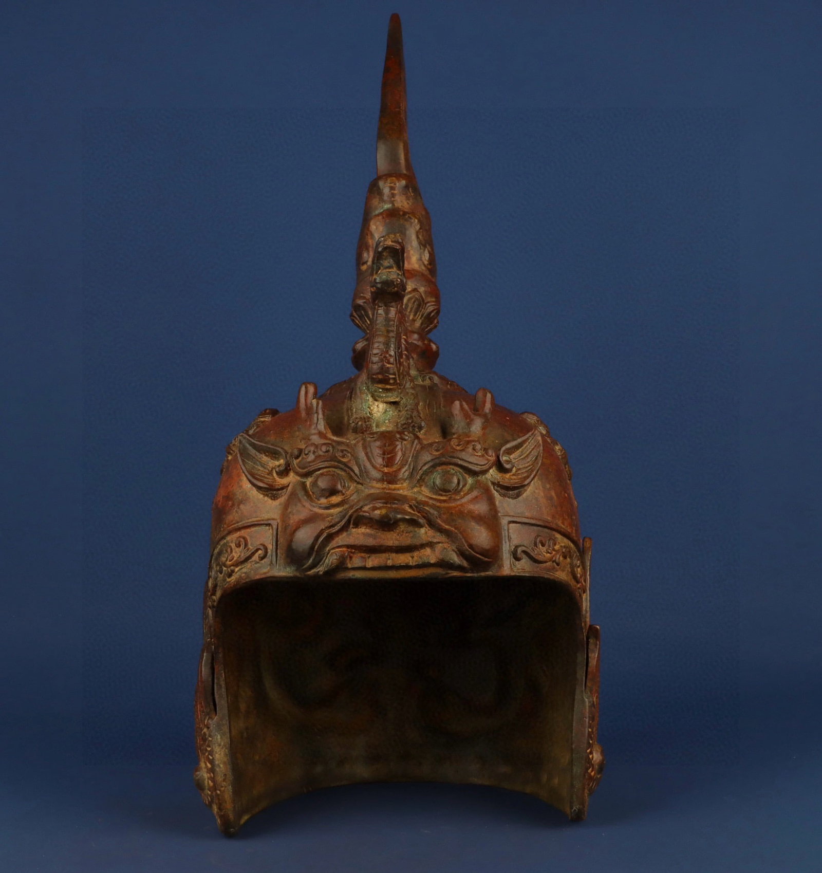 An Exquisite Chinese Bronze general's animal-faced helmet: Size: Height 53 cm - Width 23 cm |Materials: Bronze |Style Dynasty: han dynasty |Attributed: 1st to3rd-c |Object: Chinese Antique