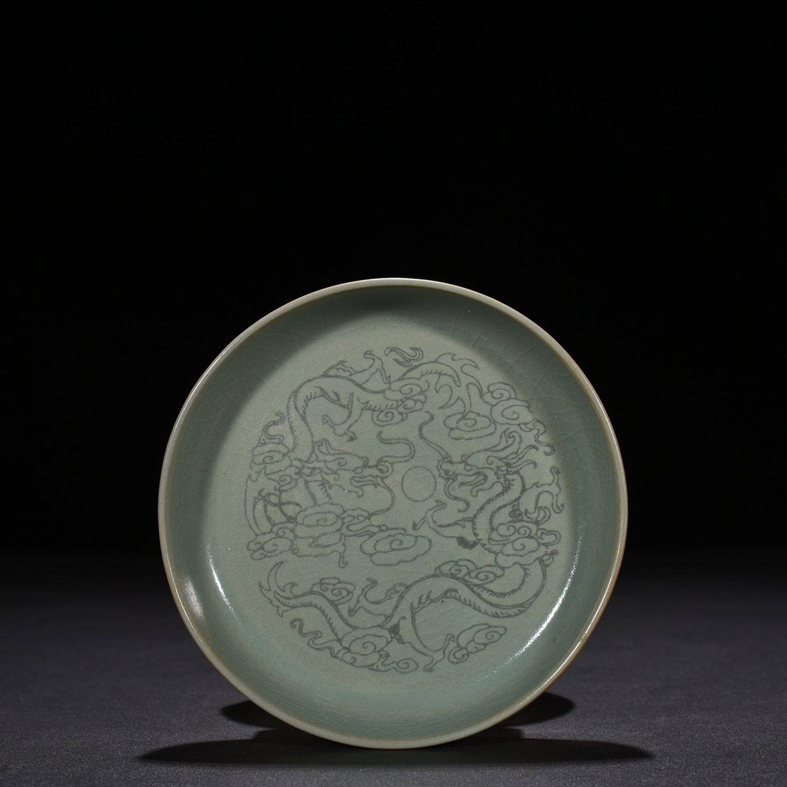 An Exquisite Chinese Ru kiln azure glaze engraved with beads pattern round wash: Size: Width 11.5 cm - Height 2 cm |Materials: Porcelain |Style Dynasty: Song Dynasty |Attribution: 10th-c |Object: wash