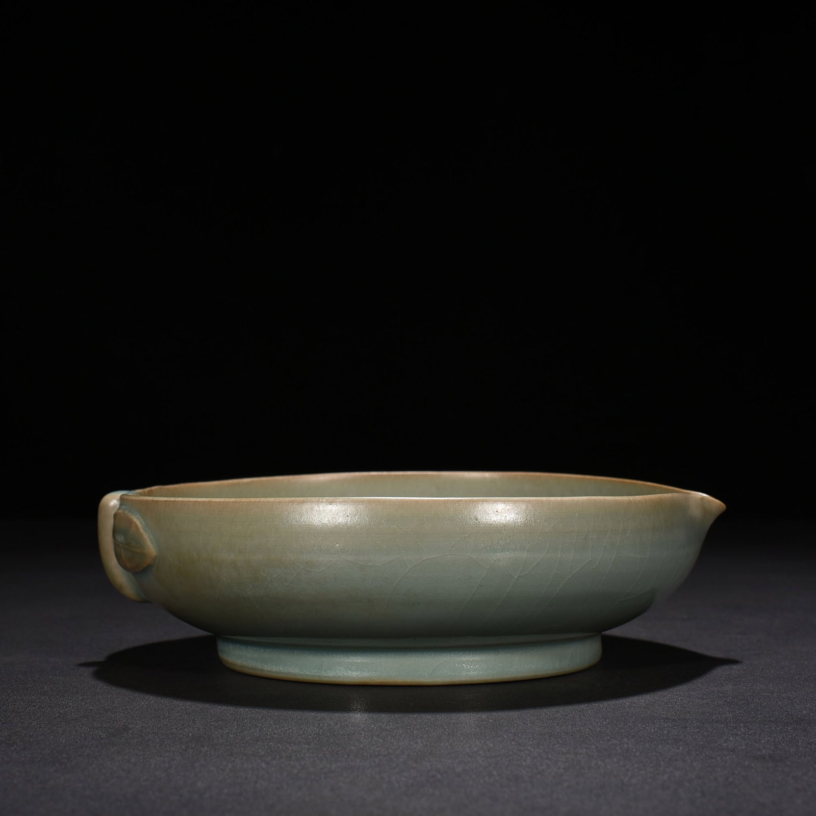 An Exquisite Chinese Ru Kiln azure glaze inscribed peach-shaped washer: Size: Width 18 cm - Height 5 cm |Materials: Porcelain |Style Dynasty: Song Dynasty |Attribution: 10th-c |Object: washer