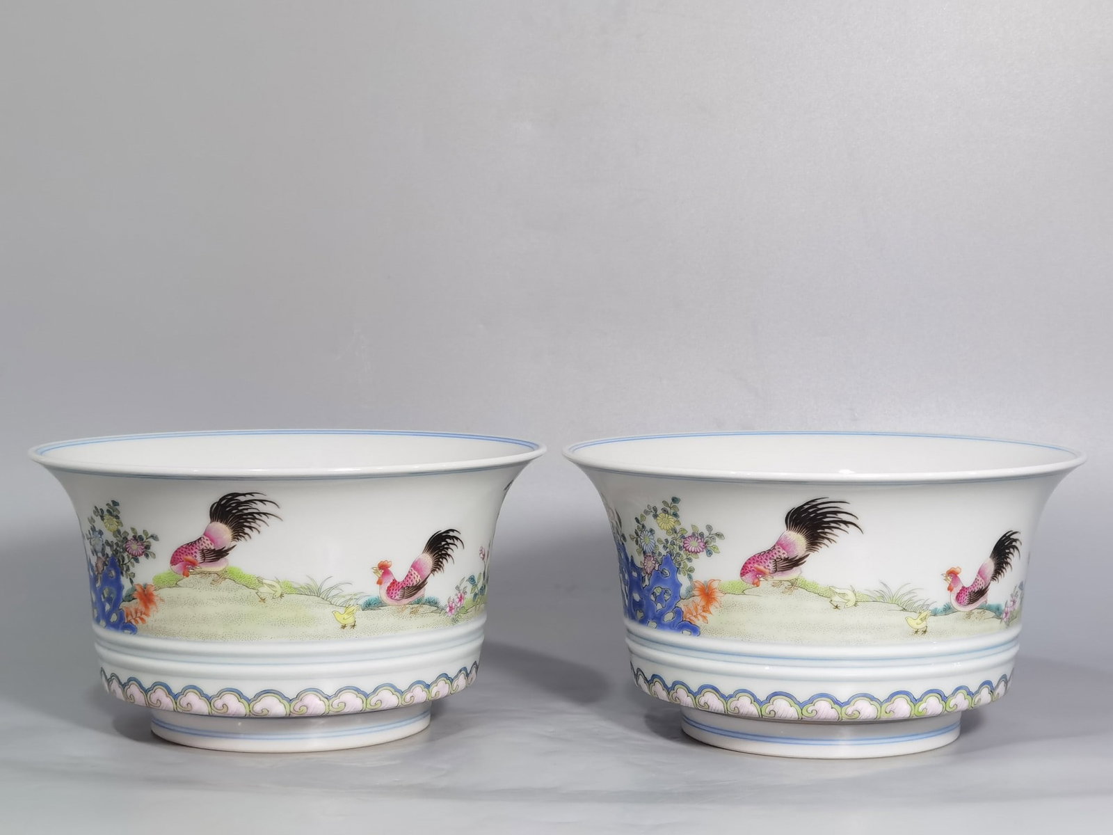 An Exquisite Chinese Pastel rooster poem pattern horseshoe bowl: Size: Width 16.5 cm - Height 9 cm |Materials: Porcelain |Style Dynasty: Qing dynasty |Inscription: Qianlong Mark |Object: bowl