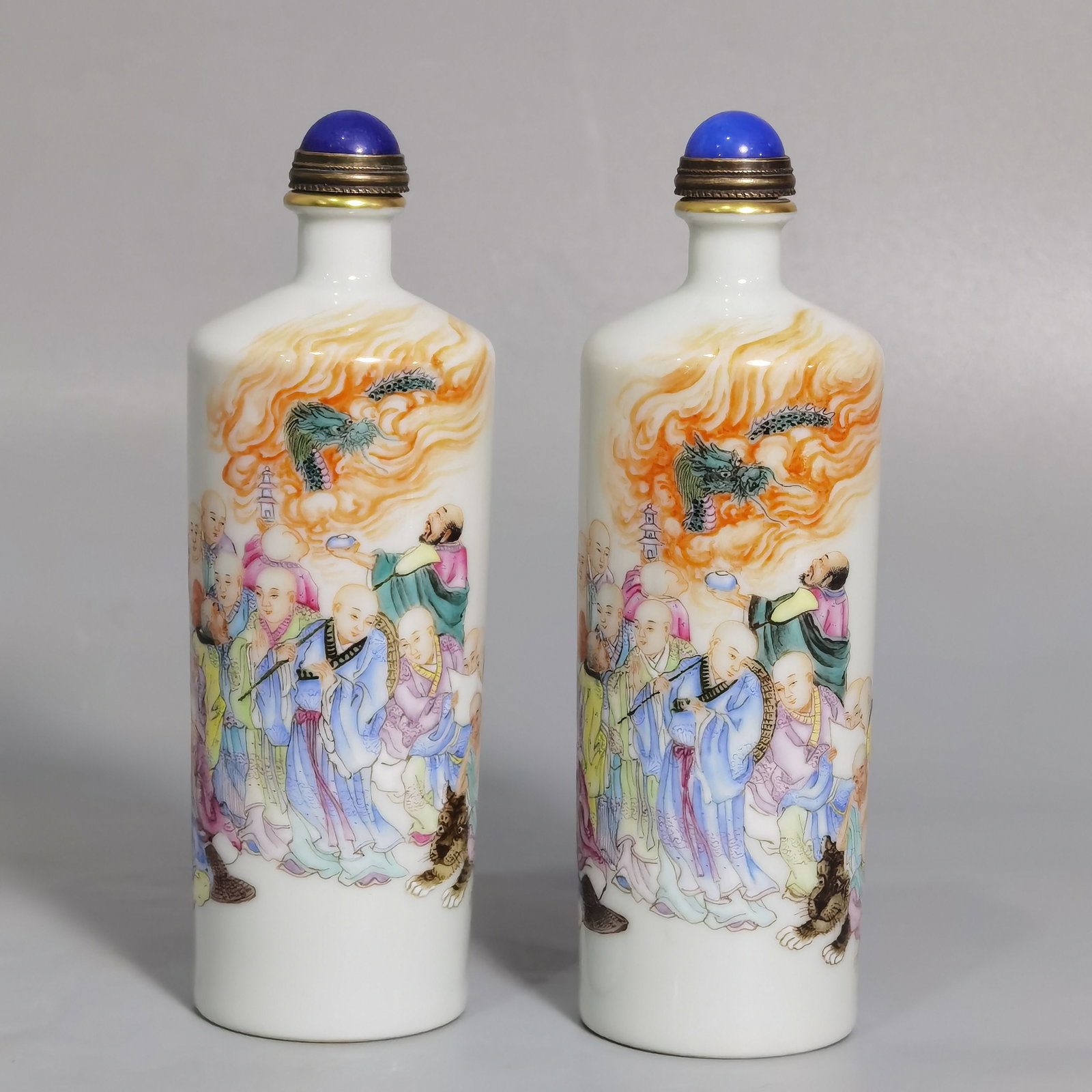 An Exquisite Chinese Pastel Eighteen Arhats Snuff Bottle (1 of 9)