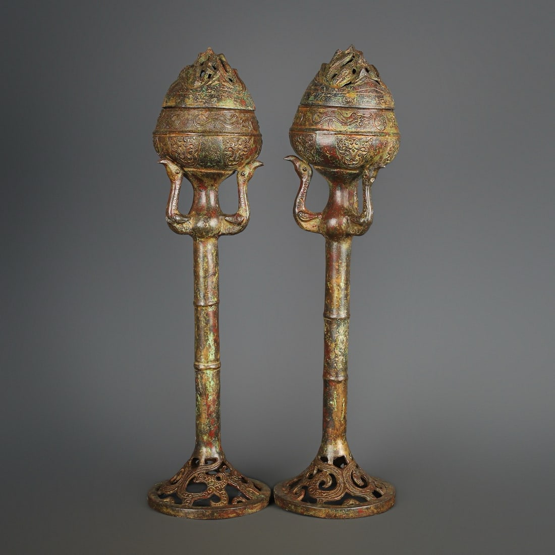 An Exquisite Chinese Bronze Bamboo Boshan Furnace: Size: Height 58 cm - Width 14 cm |Materials: Bronze |Style Dynasty: Han dynasty |Attribution: 1st to 3rd-C |Object: Bell