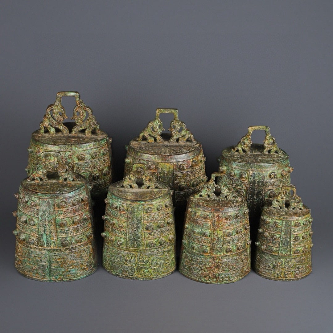 An Exquisite Chinese A set of seven bronze chimes (1 of 9)