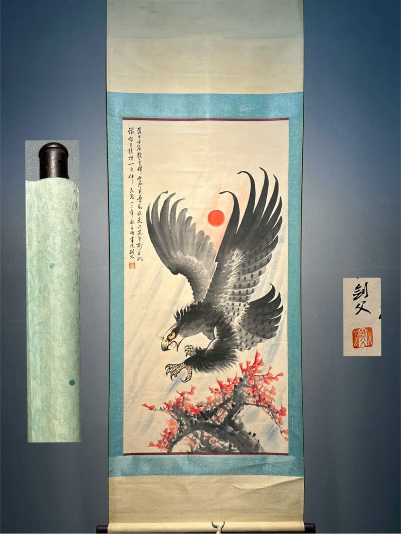 Chinese scroll painting Gao Jianfu: Size: Height 138 cm - Width 68 cm |Materials: Silk and Paper |Style Dynasty: Qing Dynasty |Inscription: Gao Jianfu |Object: Scroll|Gao Jianfu's exquisite paper hand drawn pine eagle painting, Gao Jian